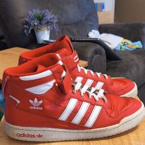 adidas Red and White Retro High-Top Sneakers